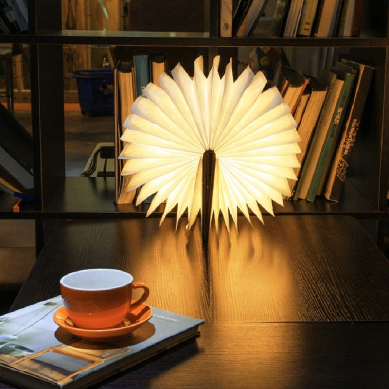 USB LED Foldable Wooden Book Shape Desk Lamp Nightlight