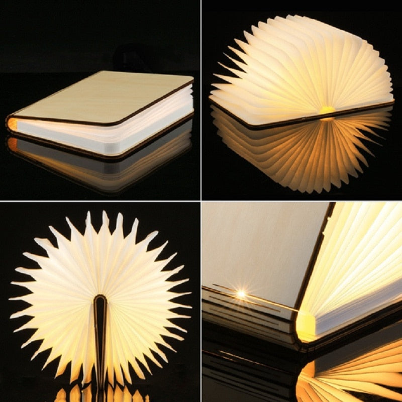 USB LED Foldable Wooden Book Shape Desk Lamp Nightlight